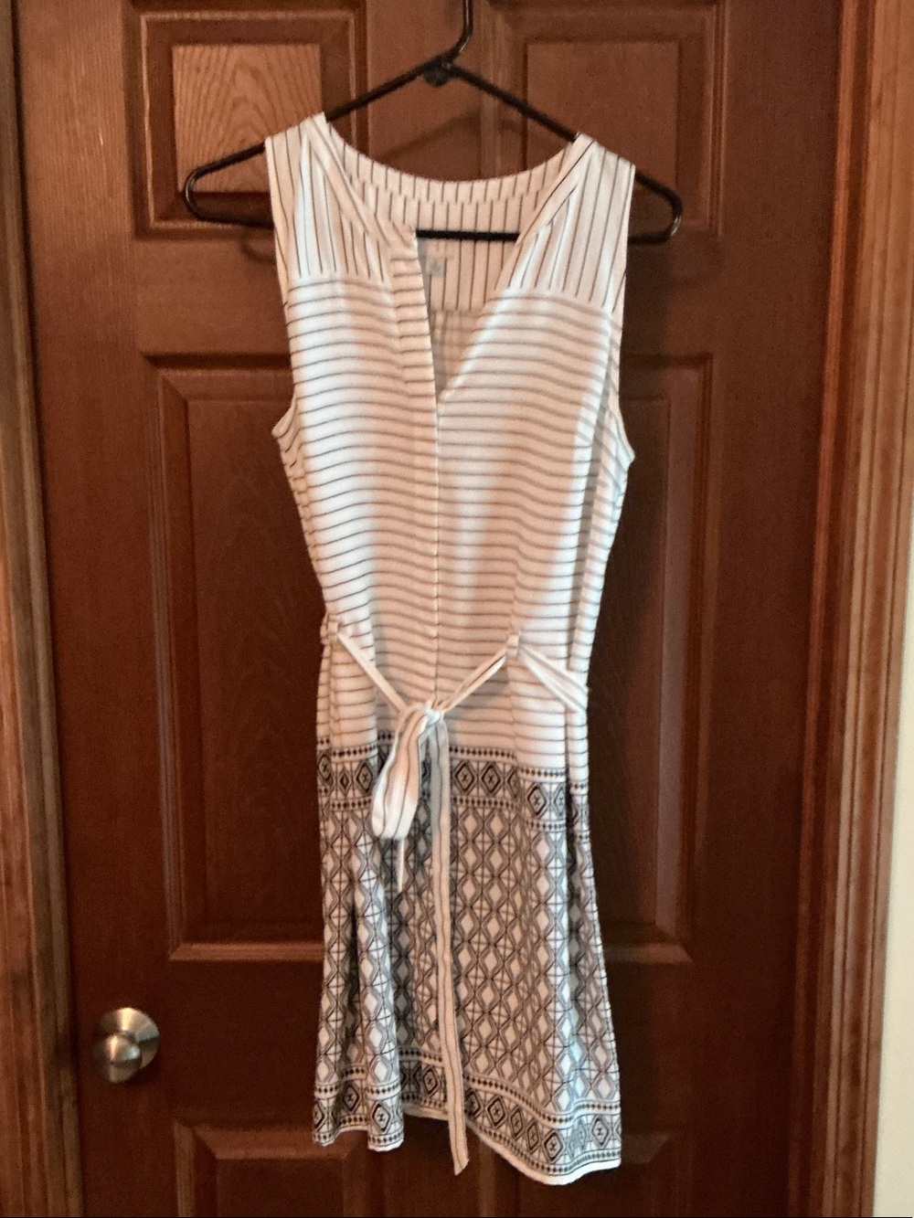 a new day Black & White Sleeveless Midi Dress with Tie Waist